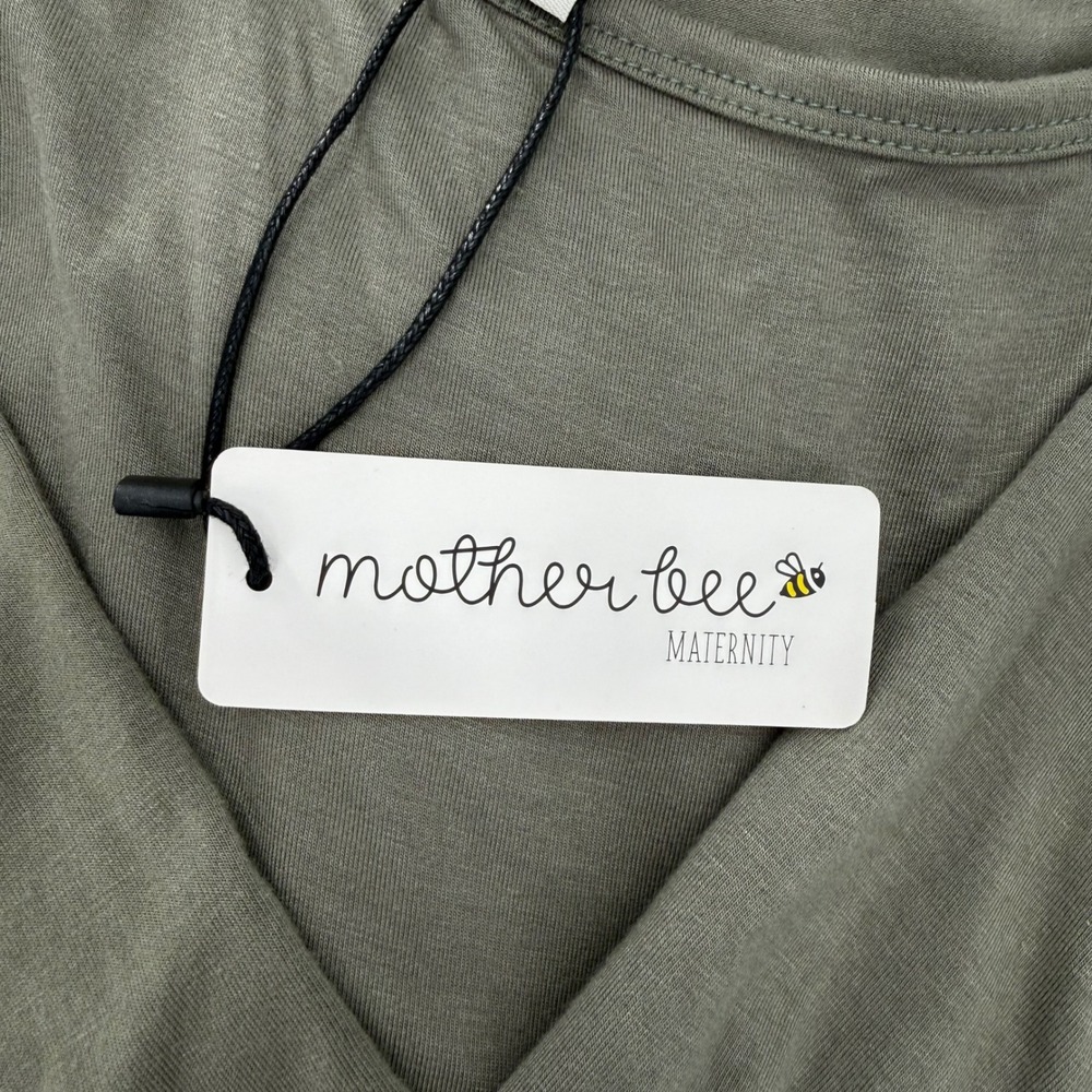 Mother Bee Maternity Olive Green 3/4 Sleeve Empire Waist Maxi Dress Size M NEW